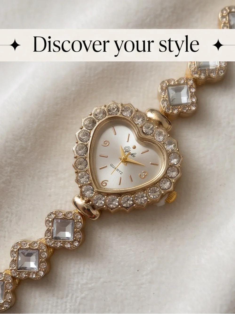 Gold Heart & Crystal Rhinestone Dress Watch (7.5 Inches)